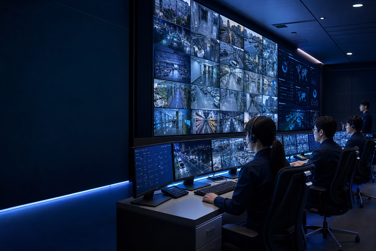 SmartSOL 보안관제센터와 CCTV 모니터링 화면